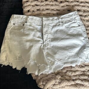 aerie White Distressed Denim Cutoff Shorts